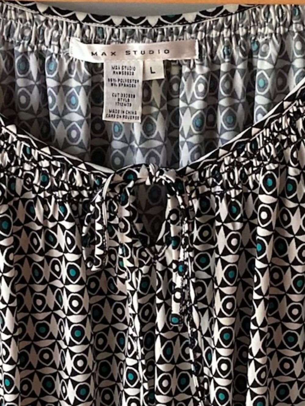 Max Studio Tiered Geometric Print Midi Peasant Skirt & Top Large Teal/Black Boho - Picture 4 of 7
